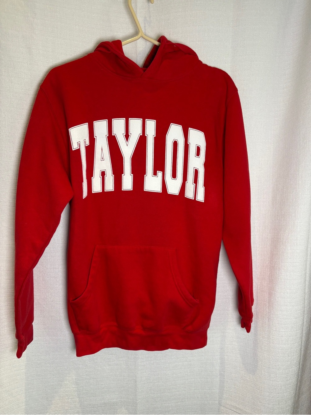 Red Hoodie with White Lettering - Taylor Graphic